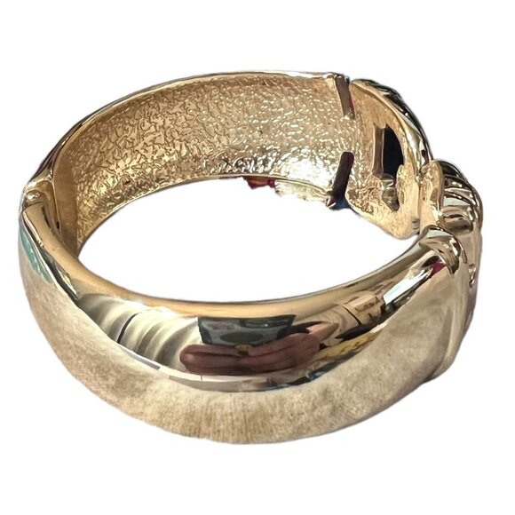 Vintage Gold Tone 7 Inch Spring Hinged Cuff Bracelet - Picture 2 of 6